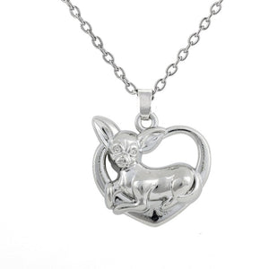 Drop Shipping Silver Plated Adorable Dog Pet Chihuahua on Heart Pendant Puppy Necklace for Animal Lover
