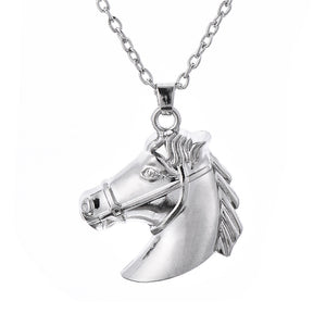 Horse Head Riding Simple Popular Hot Vintage Antique Silver Color Silver Horse Head Pendant Chain Necklace Women
