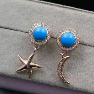 natural blue turquoise stone drop earrings 925 silver Natural gemstone earring women personality moon drop earrings for party