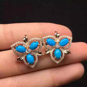natural blue turquoise stone earrings 925 silver Natural gemstone earring women personality Fashion Clover earrings for party