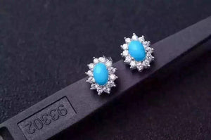 natural blue turquoise stone earrings 925 silver Natural gemstone earring women romantic Sunflower earrings