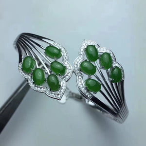 natural green jasper bangles natural gemstone Bracelet 925 sterling silver women Elegant Luxury Leaf embrace party fine jewelery