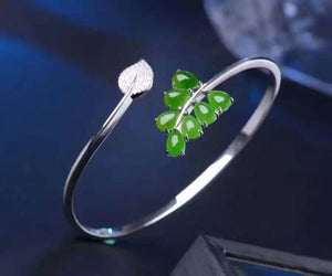 natural green jasper bangles natural gemstone Bracelet 925 sterling silver women Elegant party delicate leaves fine jewelery