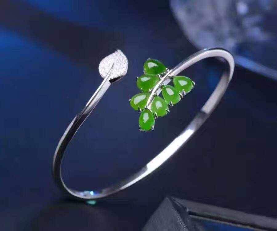 natural green jasper bangles natural gemstone Bracelet 925 sterling silver women Elegant party delicate leaves fine jewelery