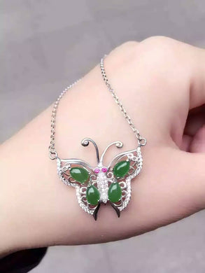 natural jasper Necklace natural green jade Pendant Necklace for Girls Ladies Fashion elegant big butterfly party fine Jewelry
