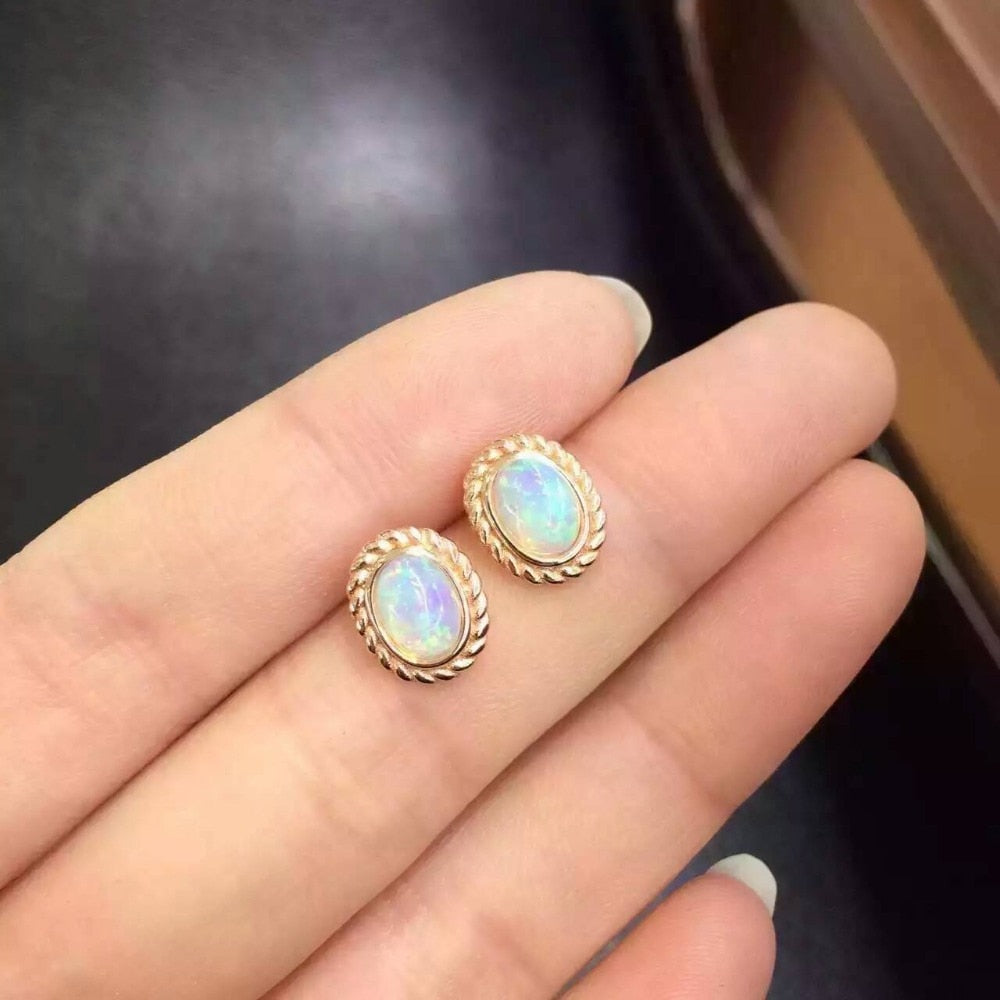 natural opal stud earrings 925 sterling silver natural gemstone earrings for girl women's party fine round Earrings jewelry