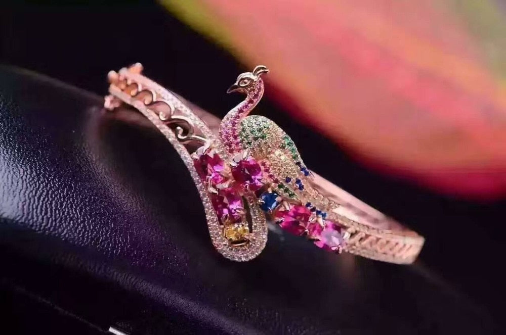natural pink topaz bangles natural gemstone Bracelet 925 sterling silver Elegant Festive Lucky magpie women wedding jewelery
