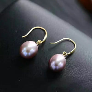 natural purple pearl drop earrings 18k yellow gold women Elegant simple fashion drop Earrings for party