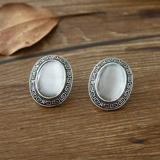new 2017 white opals women alloy silver earrings,fashion national carve handmade jewelry freeshipping