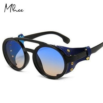 Retro Round Frame Punk Steam Male Sunglasses Personality Leather Case Gothic Female Goggles Driving Glasses Gafas De Sol Man