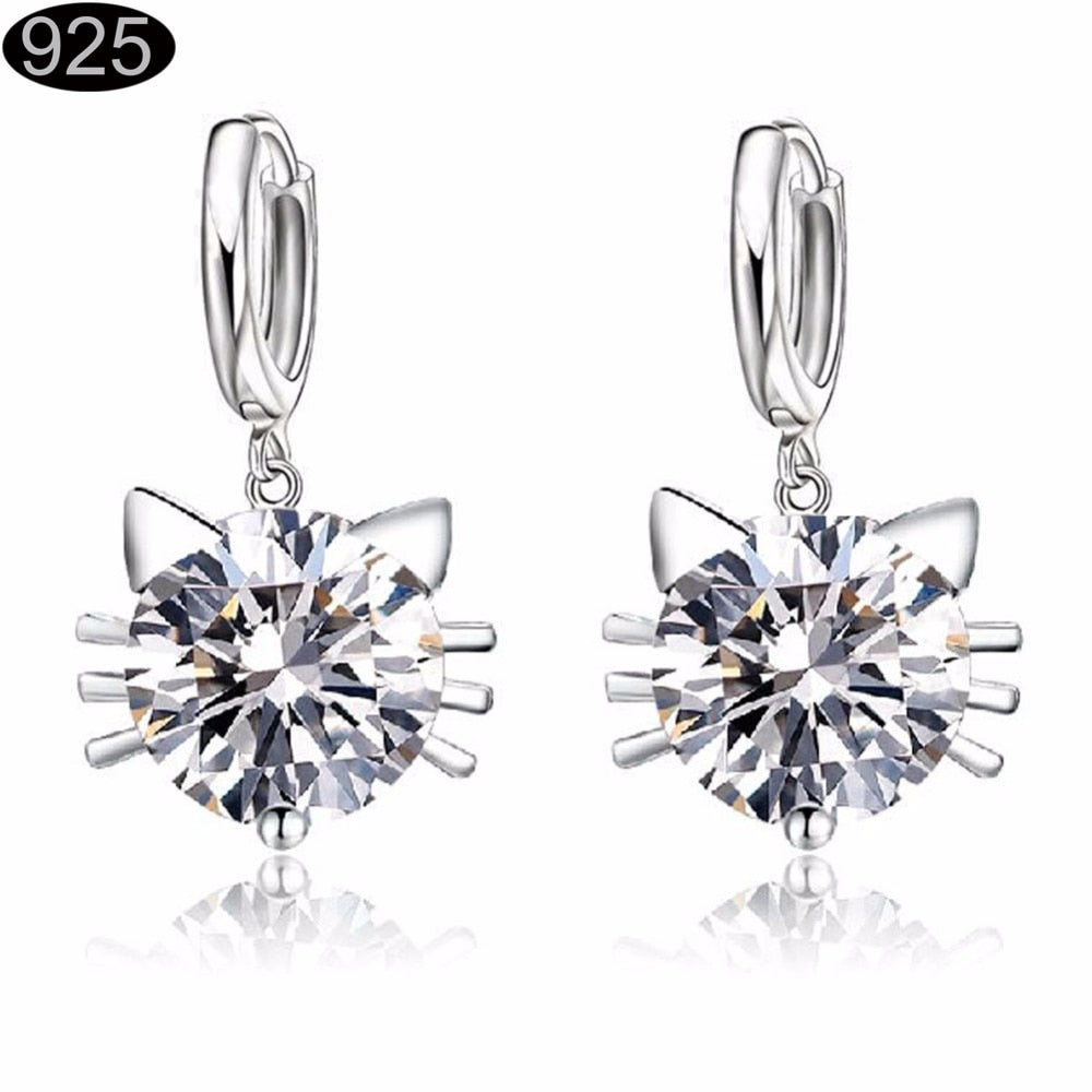 new arrival 2018 fashion pretty silver Czech Crystal rhinestones cat drop earrings Jewelry for wedding women 80170