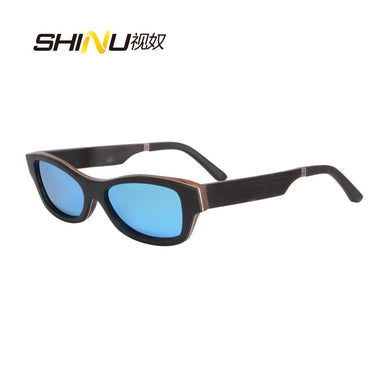 retail sunglasses with ebony+aluminum+pear wood  frame  ice blue/ smoke  lens model 6111