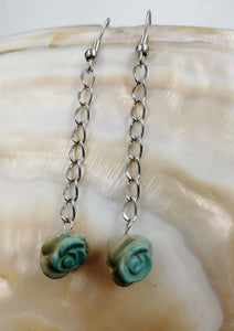 one pair green turquoise flower 8-10mm hook earrings 60mm wholesale beads FPPJ
