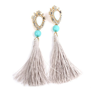 one pair of Water Drop Rhinestone Blue Beads Tassels Earrings