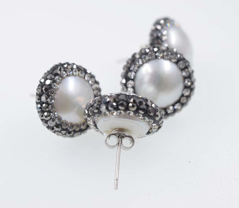 one pair white pearl earrings zircon 10-13mm coun wholesale beads nature