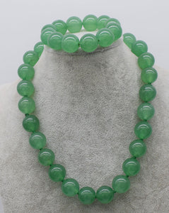 one set green jade round 18mm necklace bracelet 18inch 7.5inch wholesale beads nature woman 2018