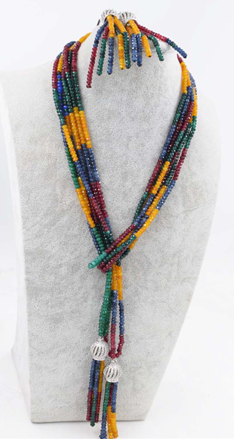 one set jade roundel faceted multicolor 4*2mm necklace earrings 55inch tassels hook wholesale beads nature woman 2017