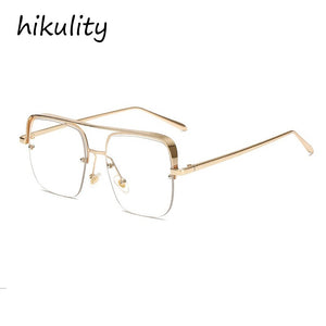 oversized alloy square clear lens men's glasses eyewear 2023 brand half frame women eyeglasses gold transparent shades