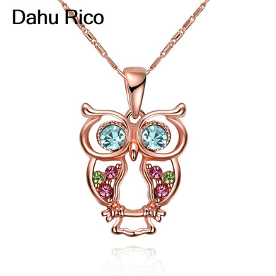owl collana collar pendant colgantes women femme crystal rose plated gold color gypsy czech druzy se necklaces