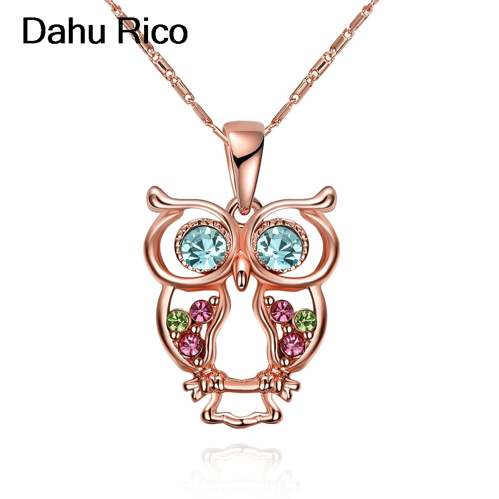 owl collana collar pendant colgantes women femme crystal rose plated gold color gypsy czech druzy se necklaces