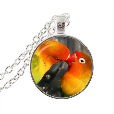 parrot pendant necklace silver plated two parrots photo collar necklace animal jewelry glass dome choker jewellery HZ1