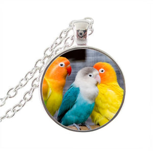 parrot pendant necklace silver plated two parrots photo collar necklace animal jewelry glass dome choker jewellery HZ1