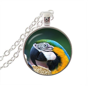 parrot pendant necklace silver plated two parrots photo collar necklace animal jewelry glass dome choker jewellery HZ1