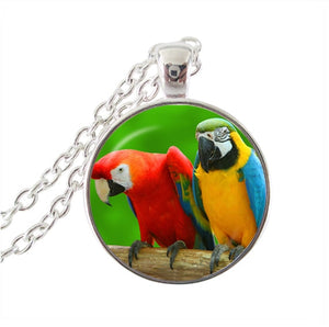 parrot pendant necklace silver plated two parrots photo collar necklace animal jewelry glass dome choker jewellery HZ1