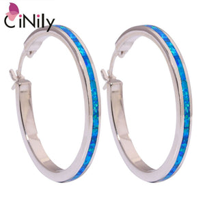 CiNily Created Blue Fire Opal Silver Plated Earrings Wholesale Retail Fashion for Women Jewelry Earrings 1.5" OH2519