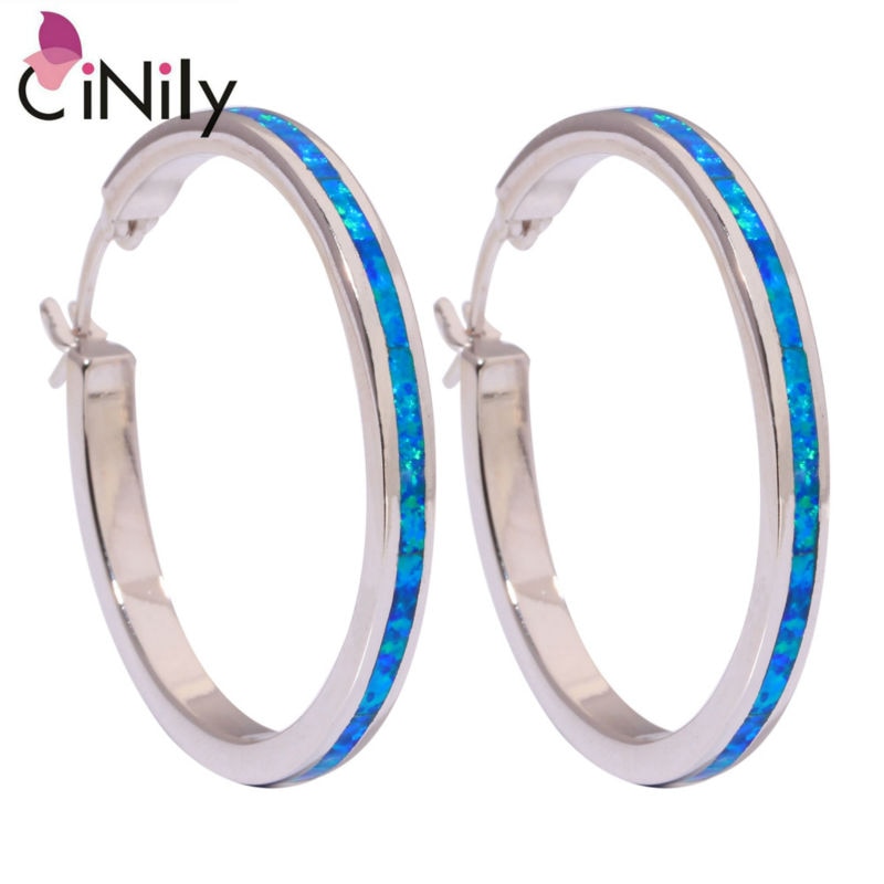 CiNily Created Blue Fire Opal Silver Plated Earrings Wholesale Retail Fashion for Women Jewelry Earrings 1.5