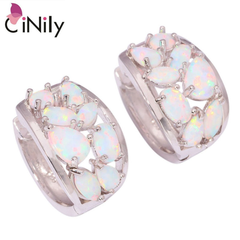 CiNily Created White Fire Opal Silver Plated Earrings Wholesale Retail Hot Sell for Women Jewelry Earrings 5/8