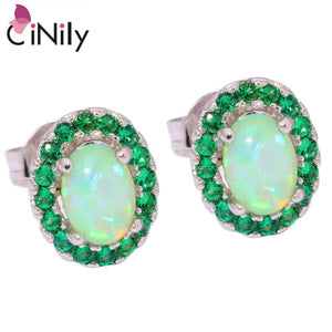 CiNily Created Green Fire Opal Green Quartz Silver Plated Earrings Wholesale Elegant for Women Jewelry Stud Earrings 10mm OH3772