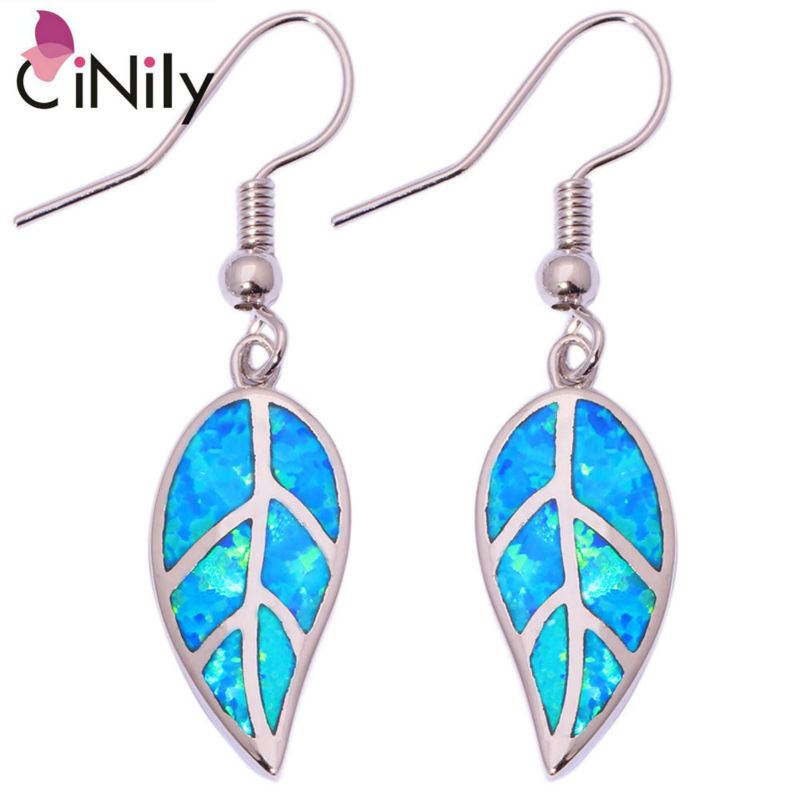 CiNily Created Blue Fire Opal Silver Plated Earrings Wholesale Retail Hot Sell for Women Jewelry Dangle Earrings 1 5/8