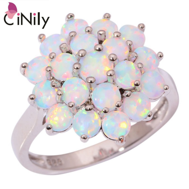 CiNily Created White Fire Opal Silver Plated Wholesale Hot Sell Wedding for Women Jewelry Gift Ring Size 7 8 9 OJ6956