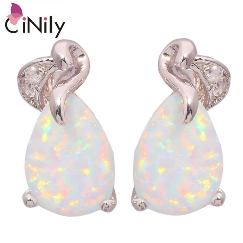 CiNily Created White Fire Opal Cubic Zirconia Silver Plated Wholesale  Hot Sell for Women Jewelry Stud Earrings 16mm OH3879