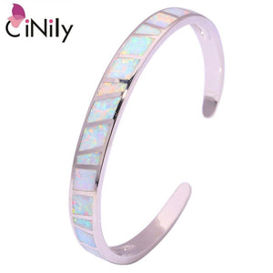 CiNily Created White Fire Opal Silver Plated Wholesale Hot Sell Fashion for Women Jewelry Bangle Bracelet 6 3/4" OS572