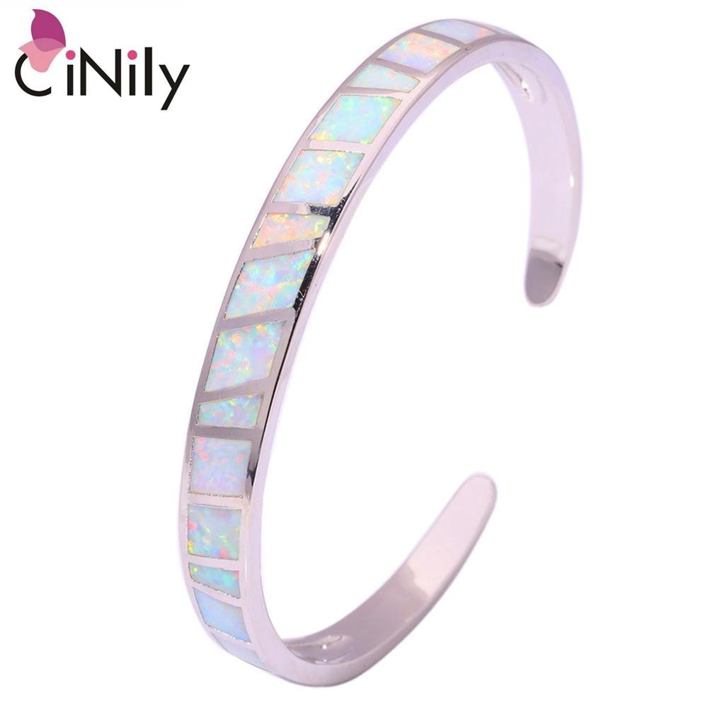 CiNily Created White Fire Opal Silver Plated Wholesale Hot Sell Fashion for Women Jewelry Bangle Bracelet 6 3/4