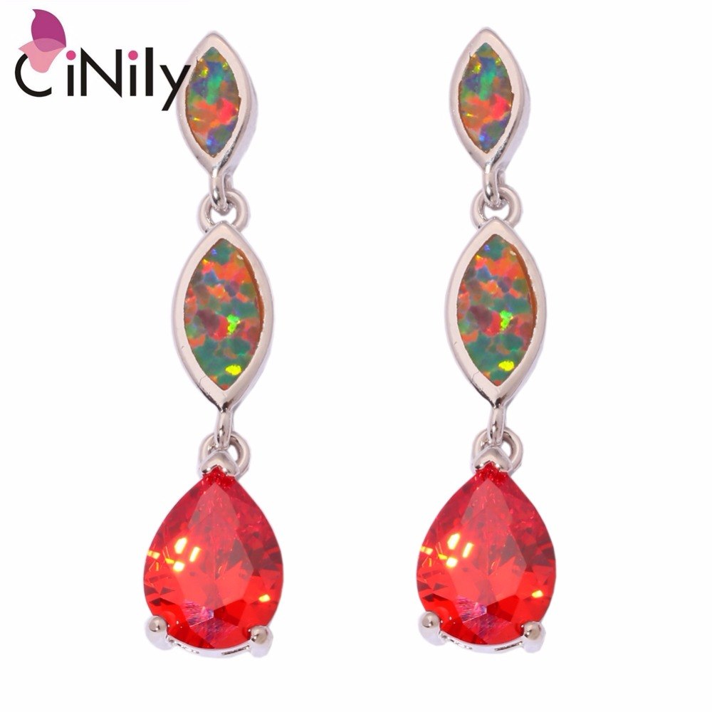 CiNily Created Orange Fire Opal Orange Garnet Silver Plated Earrings Wholesale for Women Jewelry Stud Earrings 1 1/4