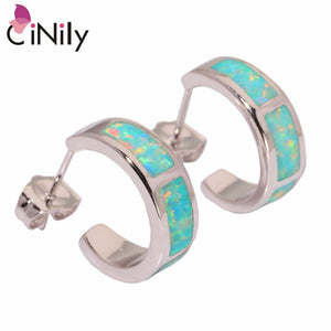 CiNily Created Green Pink Blue White Fire Opal Silver Plated Earrings Wholesale for Women Jewelry Stud Earrings 13mm OH3045-48