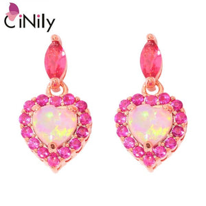 CiNily Created Pink Fire Opal Kunzite Rose Gold Color Wholesale Hot Heart for Women Jewelry Love Gift Stud Earrings 3/4" OH4348