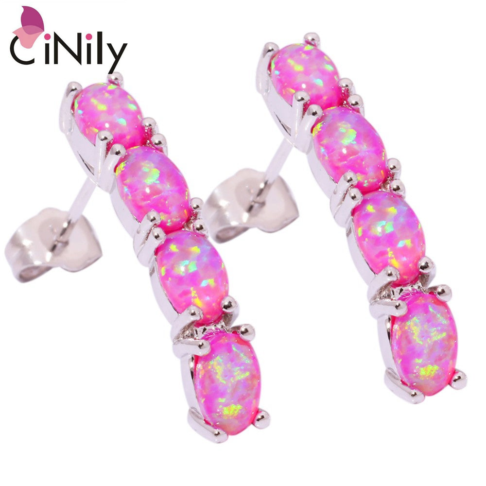 CiNily Created Pink Fire Opal Silver Plated Wholesale Retail Hot Sell Fashion Wedding For Women Jewelry Stud Earrings 1
