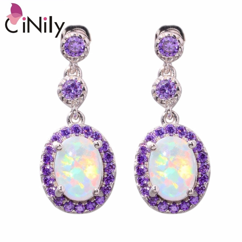 CiNily Created White Fire Opal Purple Zircon Silver Color Wholesale Fashion Jewelry for Women Party Stud Earrings 7/8