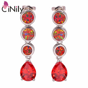 CiNily Created Orange Fire Opal Orange Garnet Silver Plated Wholesale Hot Sell for Women Jewelry Stud Earrings 1 1/4" OH3438