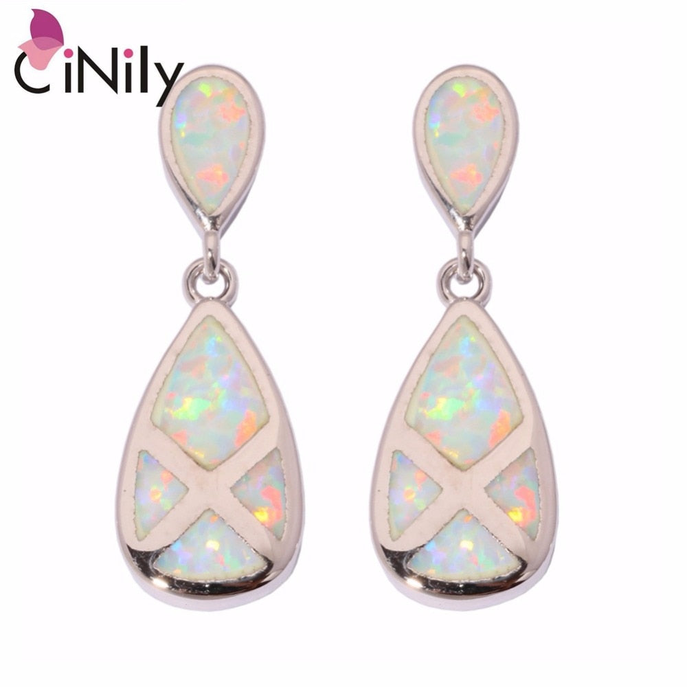 CiNily Created White Fire Opal Silver Plated Earrings Wholesale Fashion for Women Jewelry Party Stud Earrings 1