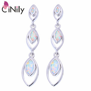 CiNily Created White Fire Opal Silver Plated Wholesale Hot Sell Wedding for Women Jewelry Stud Earrings 1 7/8" OH3693