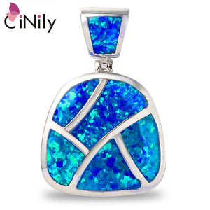 CiNily Created Blue Fire Opal Silver Plated Wholesale Hot Sell Fashion for Women Jewelry Gift Pendant 1 1/8" OD4305