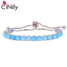 Load image into Gallery viewer, CiNily Created Blue White Fire Opal Silver Plated Wholesale Fashion Jewelry for Women Gift Adjustable Bracelet 4&quot;-10&#39;&#39; OS592-93