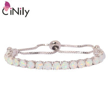 Load image into Gallery viewer, CiNily Created Blue White Fire Opal Silver Plated Wholesale Fashion Jewelry for Women Gift Adjustable Bracelet 4&quot;-10&#39;&#39; OS592-93