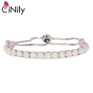 CiNily Created Blue White Fire Opal Silver Plated Wholesale Fashion Jewelry for Women Gift Adjustable Bracelet 4"-10'' OS592-93