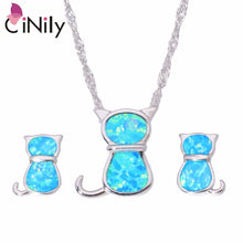 Load image into Gallery viewer, CiNily Created Blue Fire Opal Silver Plated Wholesale for Women Jewelry Pendant With the Chain Stud Earrings Jewelry Set OT144